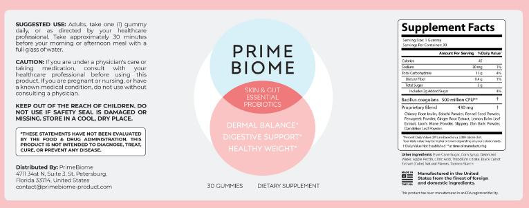 Prime Biome Ingredients Label