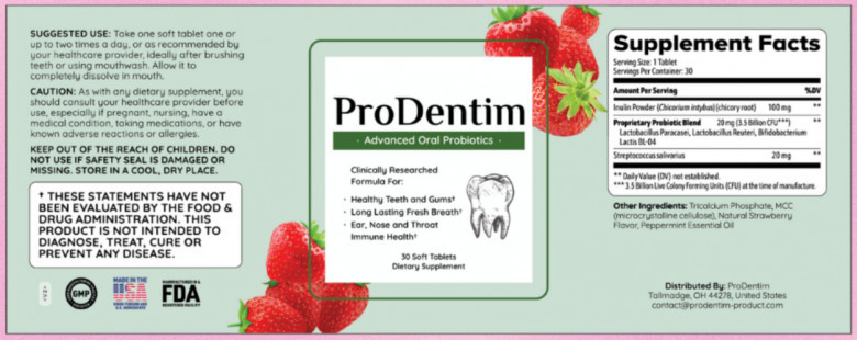 ProDentim Ingredients Label