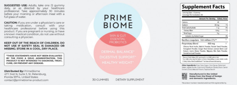 prime biome ingredients label